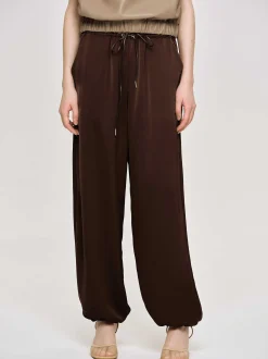 Women Source Unknown Clothing-Satin Jogger Pants, Merlot Red