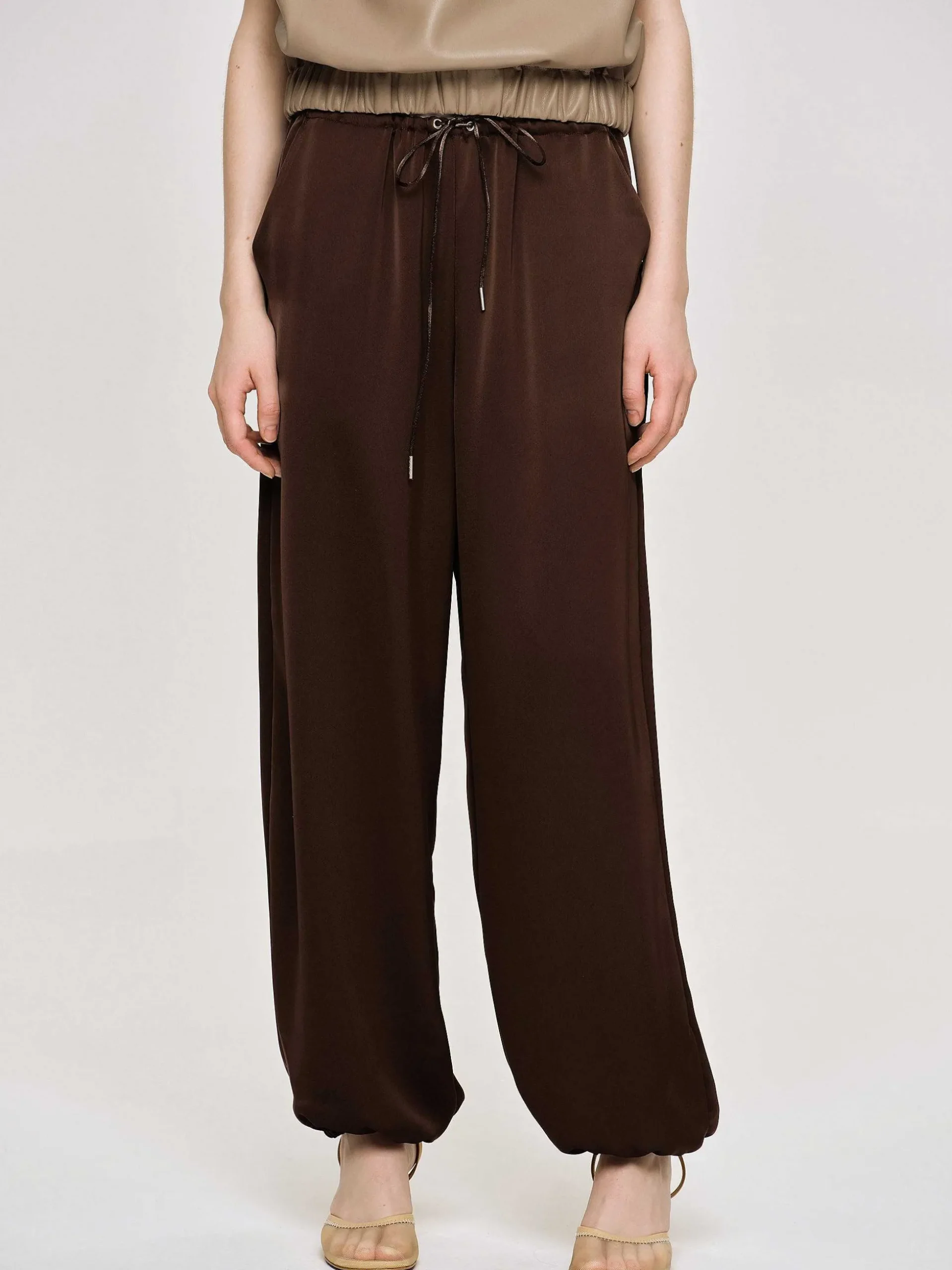 Women Source Unknown Clothing-Satin Jogger Pants, Merlot Red