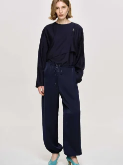 Women Source Unknown Bottoms-Satin Jogger Pants, Navy