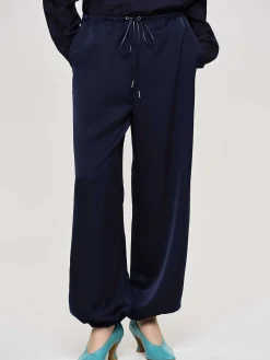 Women Source Unknown Bottoms-Satin Jogger Pants, Navy