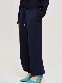 Women Source Unknown Bottoms-Satin Jogger Pants, Navy