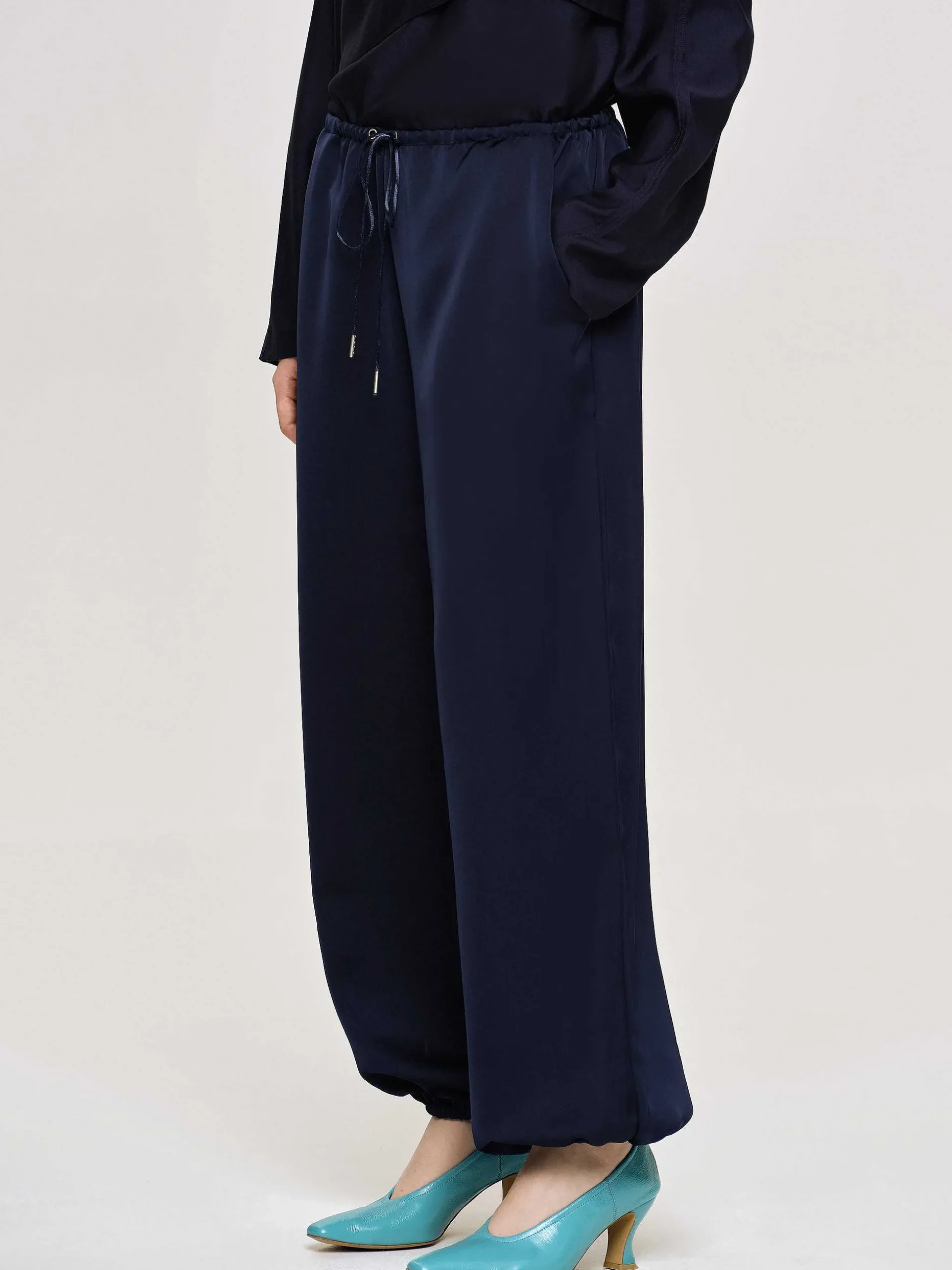 Women Source Unknown Bottoms-Satin Jogger Pants, Navy