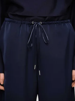 Women Source Unknown Clothing-Satin Jogger Pants, Navy