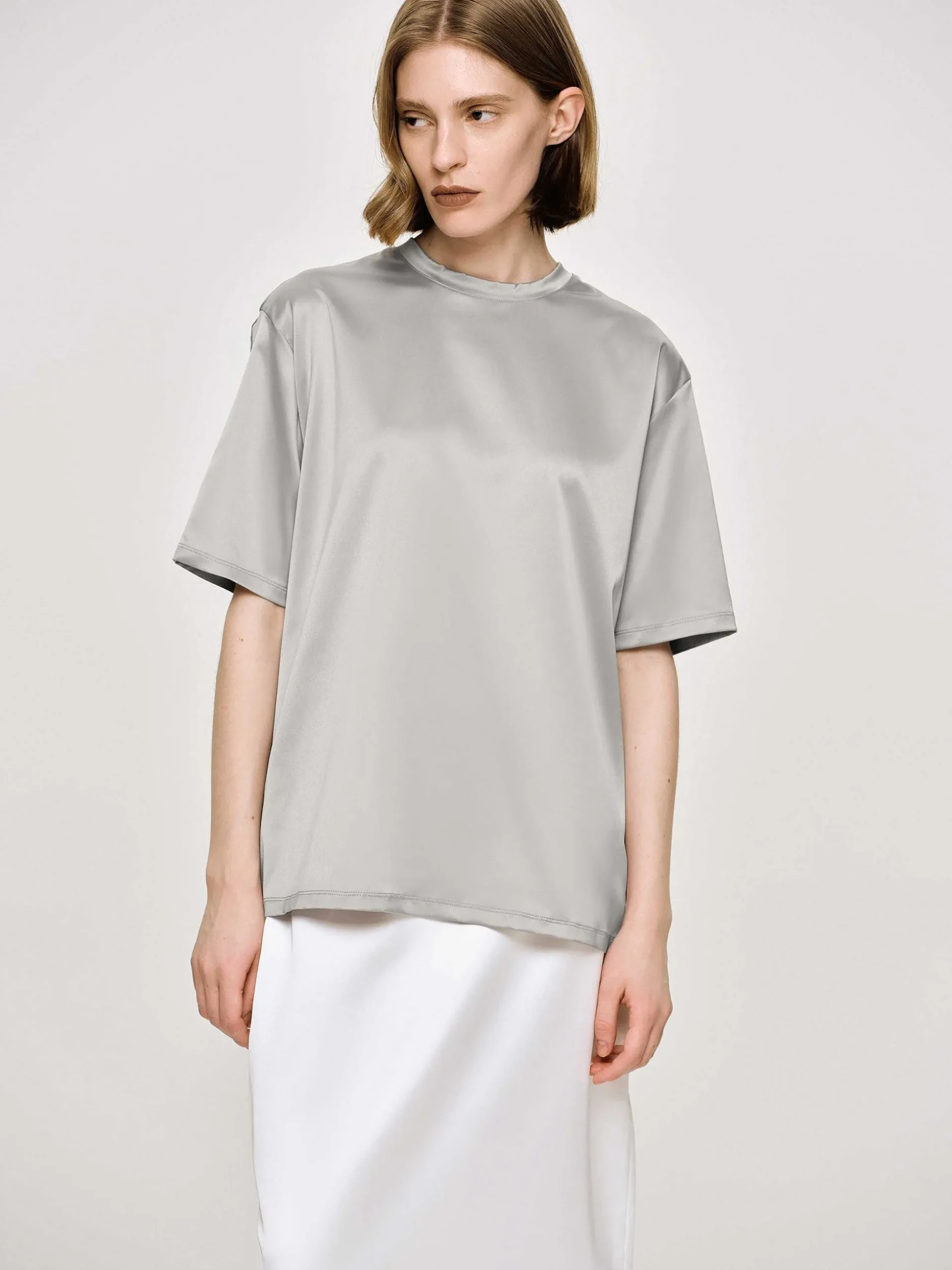 Women Source Unknown Accessories-Satin T-Shirt, Silver