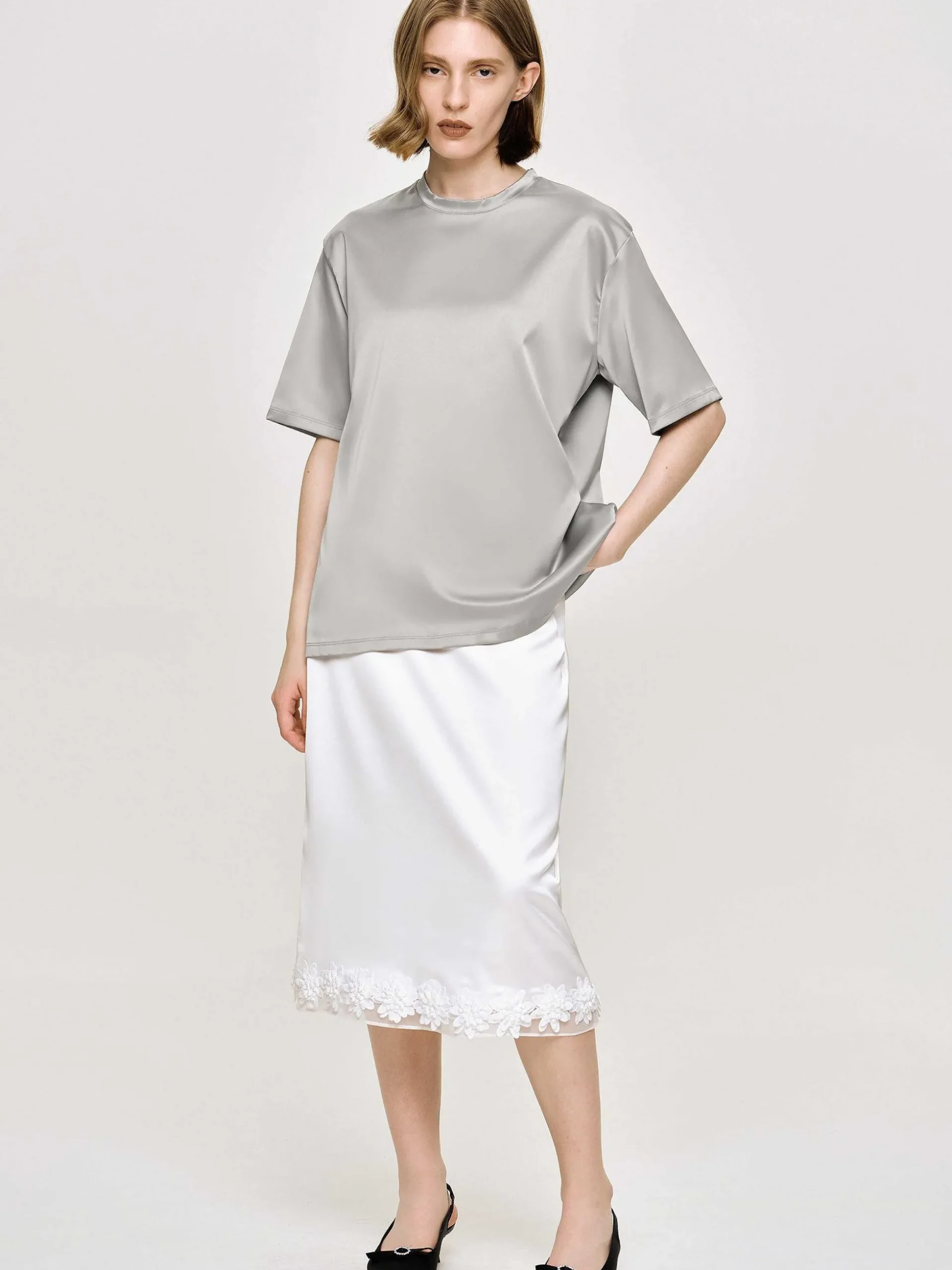 Women Source Unknown Accessories-Satin T-Shirt, Silver