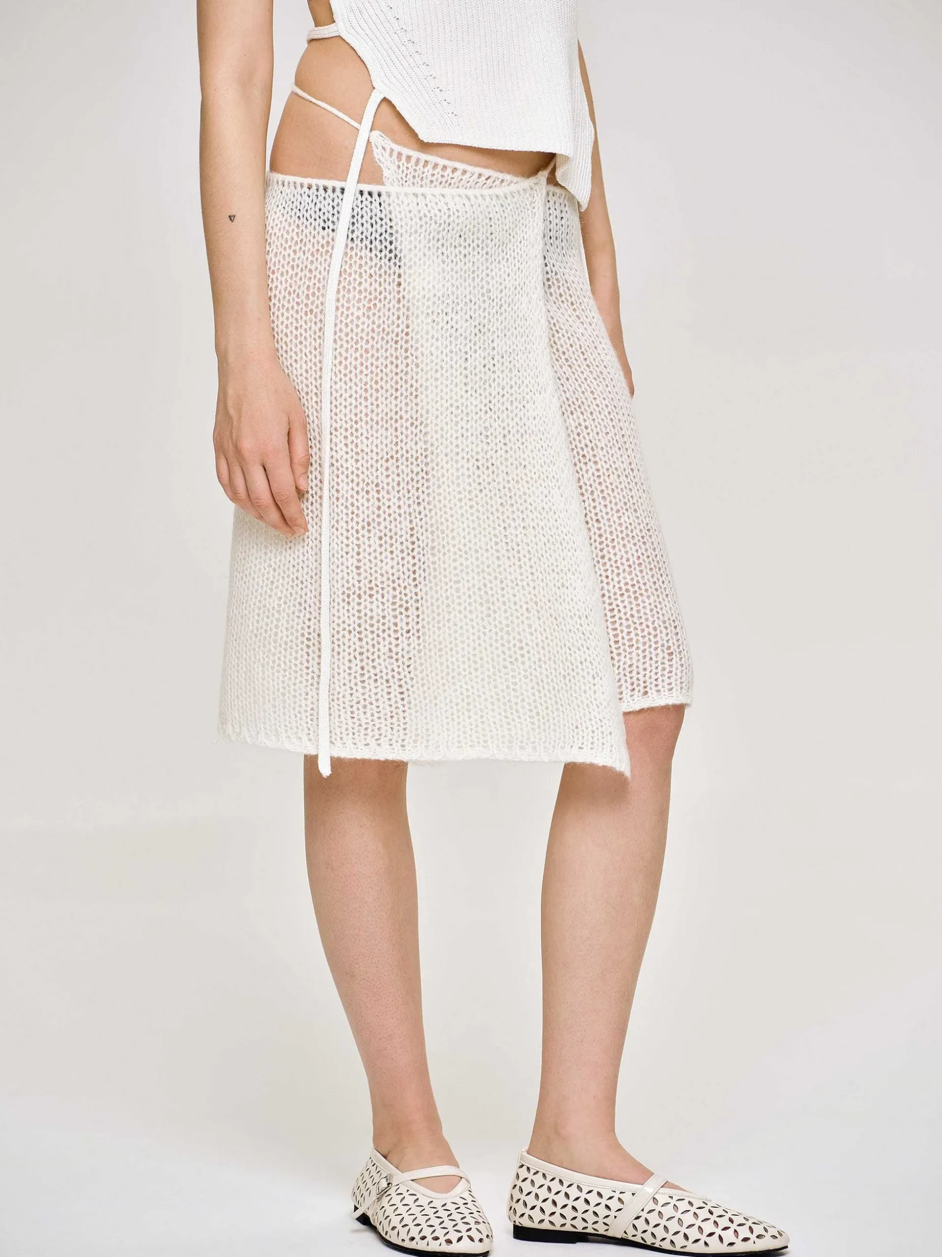 Women Source Unknown Bottoms-Semi-Sheer Knit Skirt, Birch