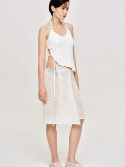 Women Source Unknown Clothing-Semi-Sheer Knit Skirt, Birch