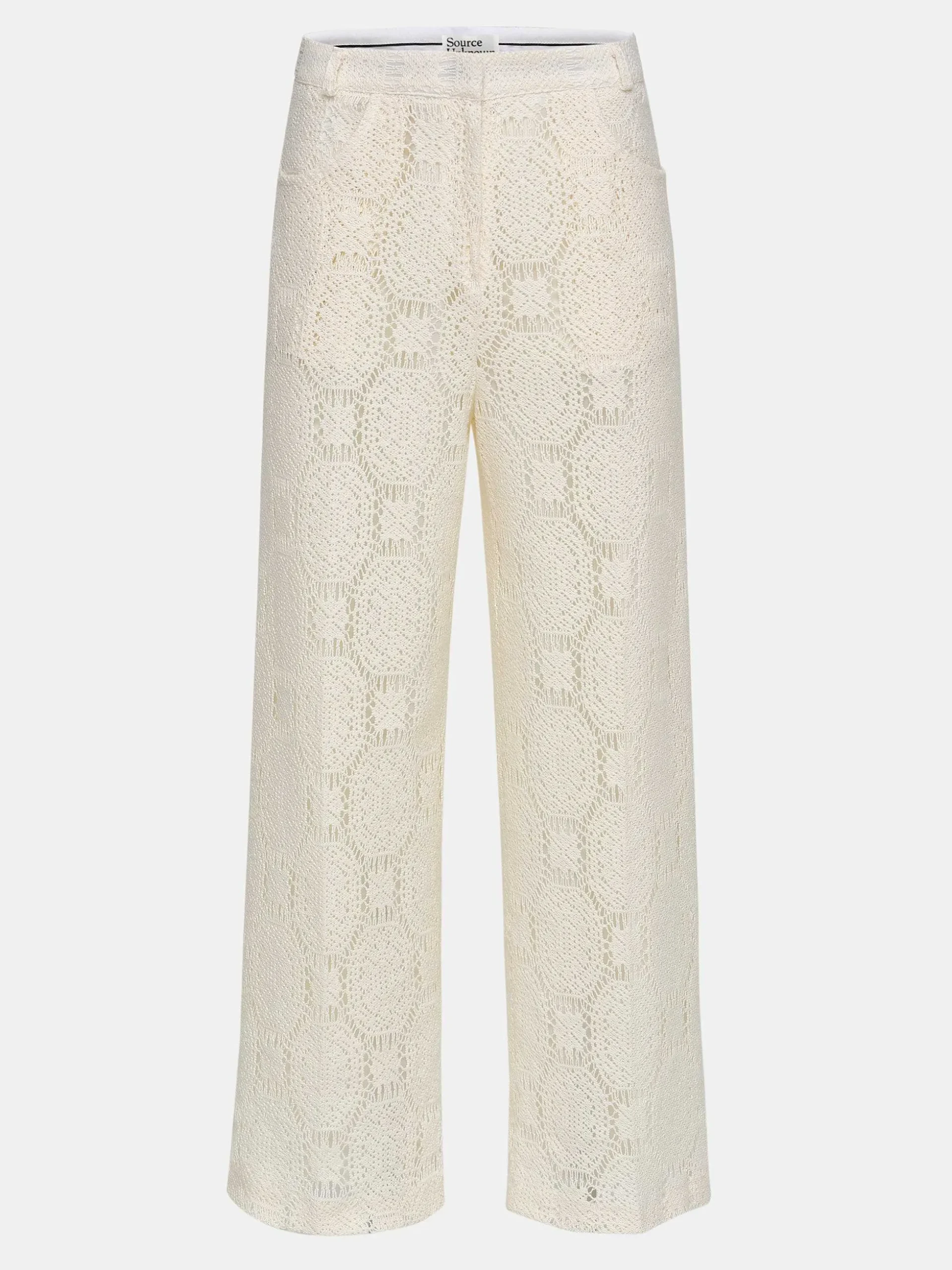 Women Source Unknown Bottoms-Sevilla Crochet Wide Trousers, Ecru