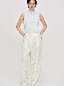 Women Source Unknown Bottoms-Sevilla Crochet Wide Trousers, Ecru