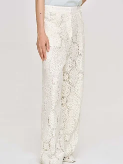Women Source Unknown Bottoms-Sevilla Crochet Wide Trousers, Ecru