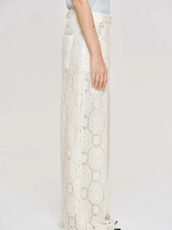 Women Source Unknown Bottoms-Sevilla Crochet Wide Trousers, Ecru
