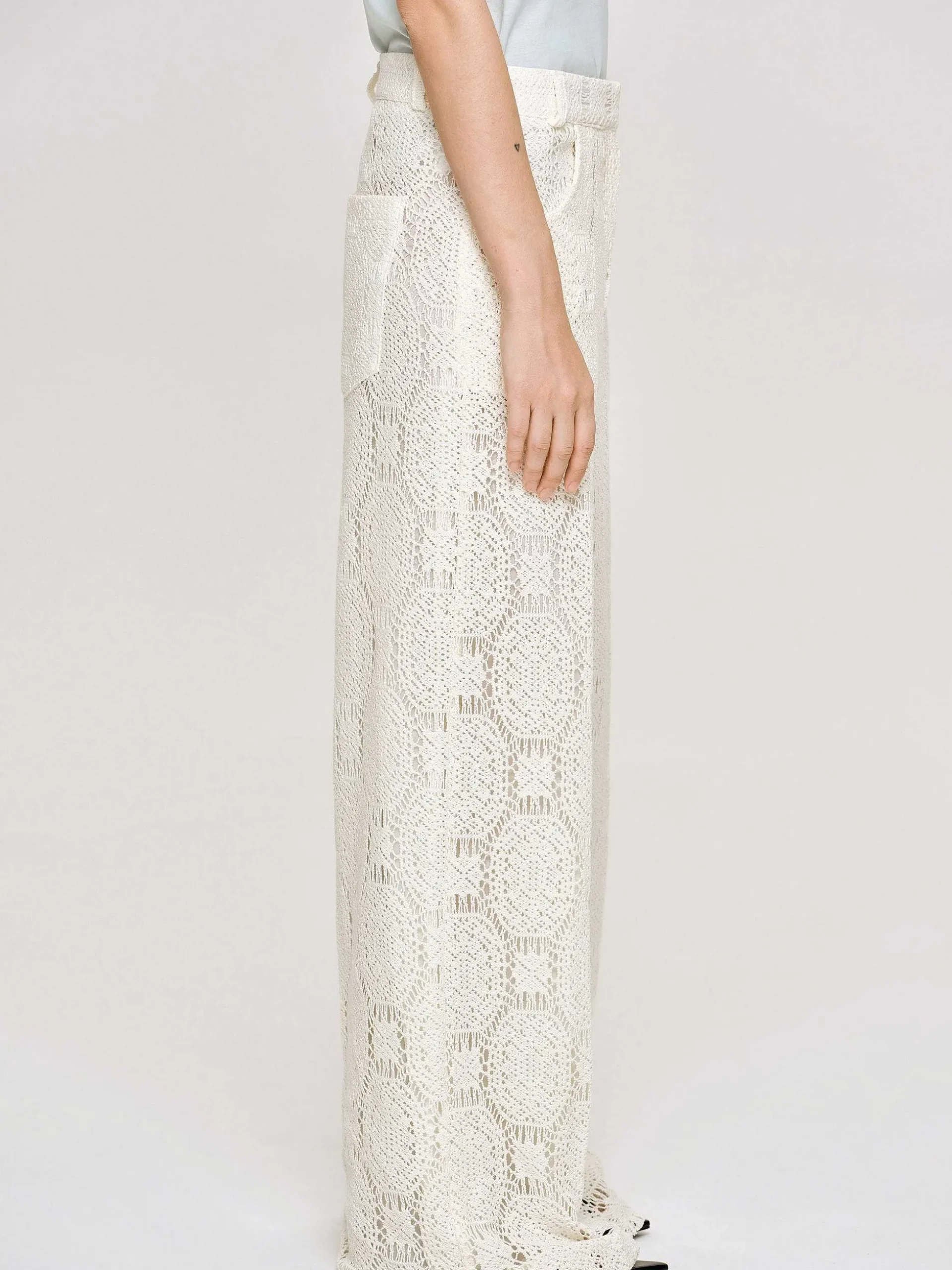 Women Source Unknown Bottoms-Sevilla Crochet Wide Trousers, Ecru