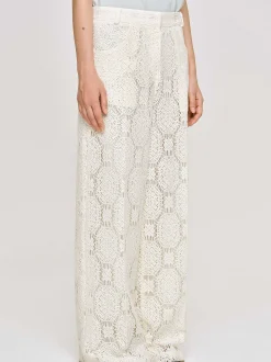 Women Source Unknown Bottoms-Sevilla Crochet Wide Trousers, Ecru