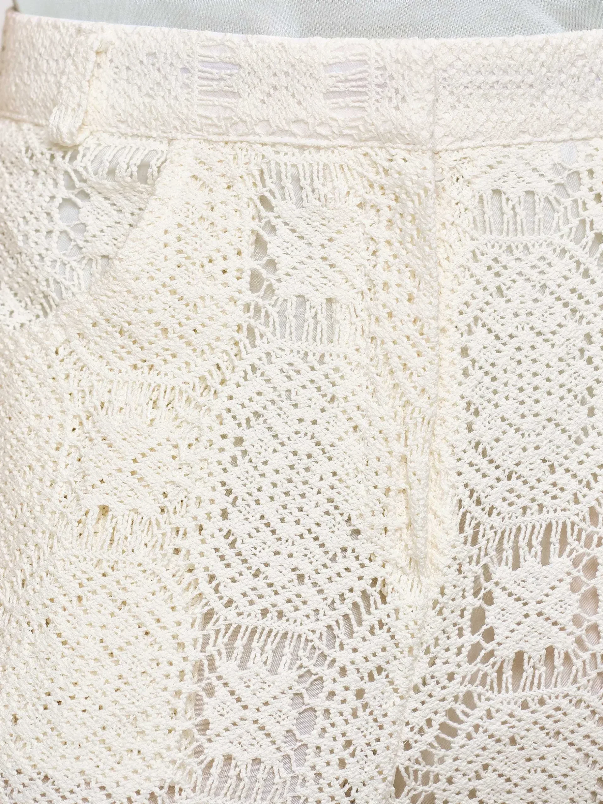 Women Source Unknown Bottoms-Sevilla Crochet Wide Trousers, Ecru