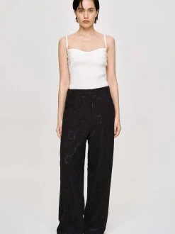 Women Source Unknown Bottoms-Sevilla Crochet Wide Trousers, Black