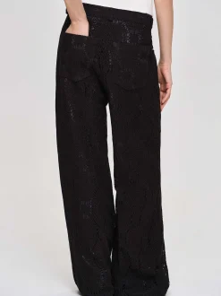 Women Source Unknown Bottoms-Sevilla Crochet Wide Trousers, Black