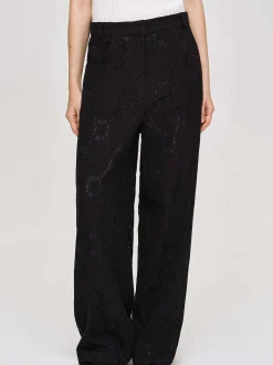 Women Source Unknown Bottoms-Sevilla Crochet Wide Trousers, Black