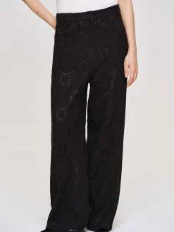 Women Source Unknown Clothing-Sevilla Crochet Wide Trousers, Black