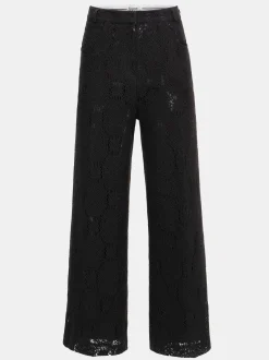 Women Source Unknown Clothing-Sevilla Crochet Wide Trousers, Black