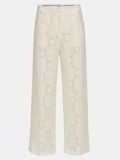 Women Source Unknown Clothing-Sevilla Crochet Wide Trousers, Ecru