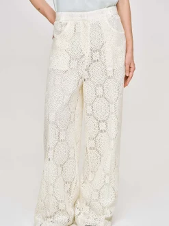 Women Source Unknown Clothing-Sevilla Crochet Wide Trousers, Ecru