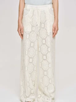 Women Source Unknown Clothing-Sevilla Crochet Wide Trousers, Ecru