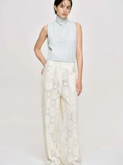 Women Source Unknown Clothing-Sevilla Crochet Wide Trousers, Ecru