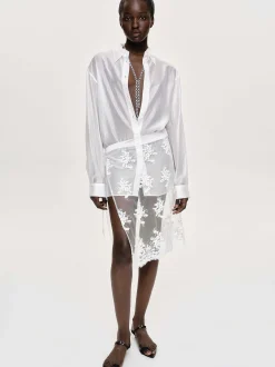 Women Source Unknown Accessories-Sheer Button-Down Shirt, White