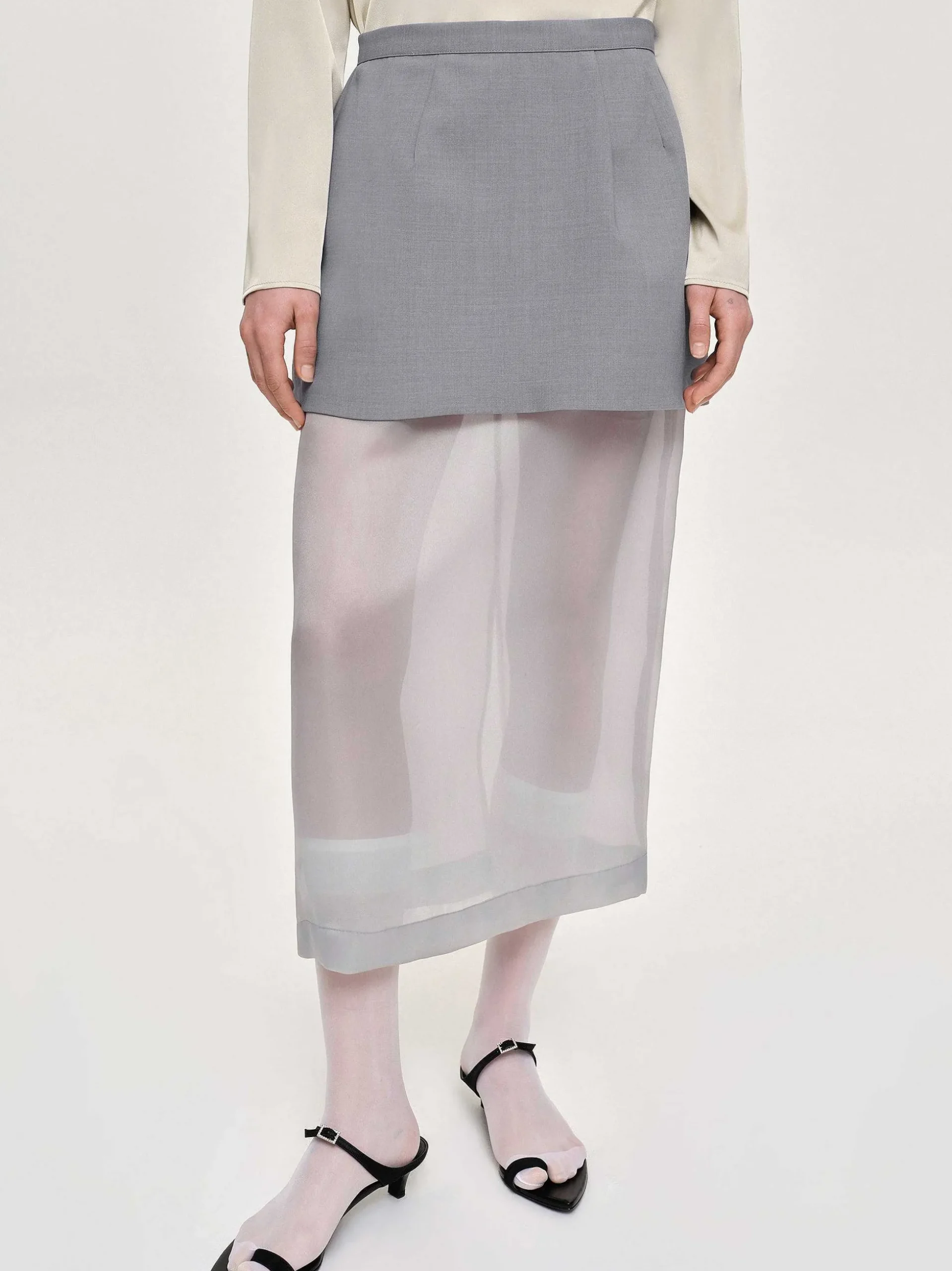 Women Source Unknown Bottoms-Sheer Midi Skirt, Taupe Gray
