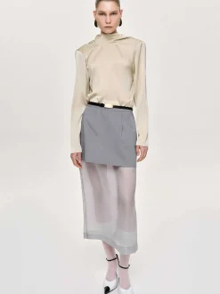 Women Source Unknown Clothing-Sheer Midi Skirt, Taupe Gray