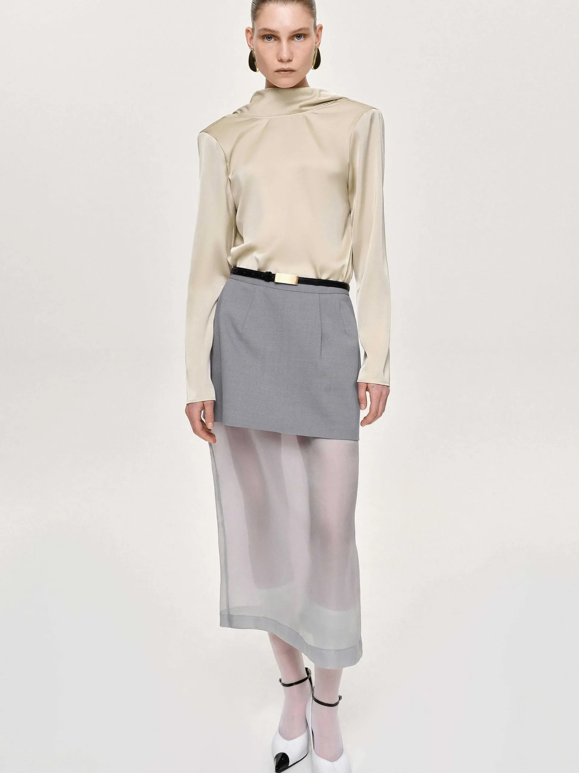 Women Source Unknown Clothing-Sheer Midi Skirt, Taupe Gray