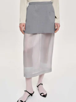 Women Source Unknown Clothing-Sheer Midi Skirt, Taupe Gray