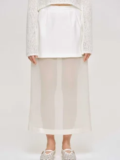 Women Source Unknown Bottoms-Sheer Midi Skirt, White