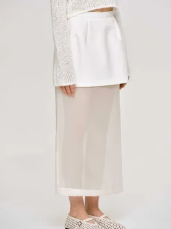 Women Source Unknown Bottoms-Sheer Midi Skirt, White