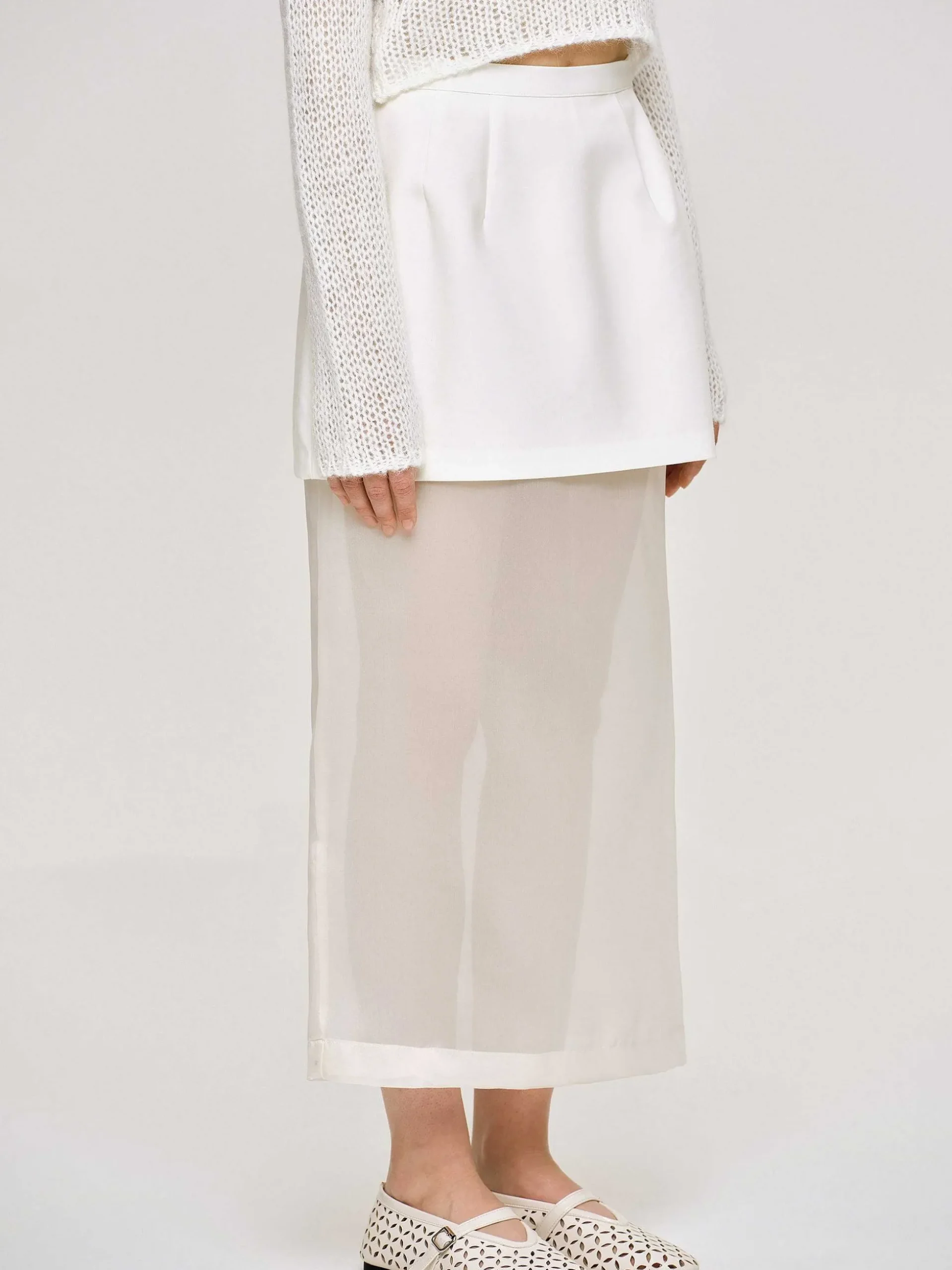 Women Source Unknown Bottoms-Sheer Midi Skirt, White