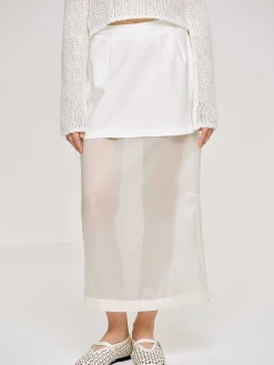 Women Source Unknown Bottoms-Sheer Midi Skirt, White