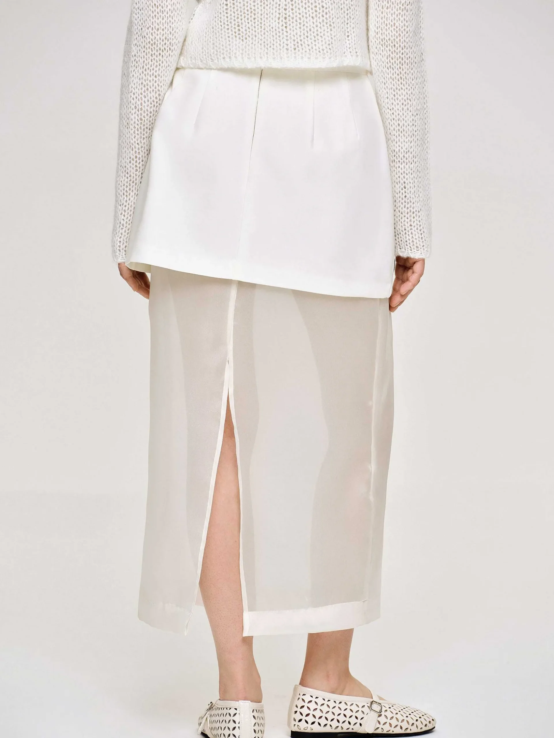 Women Source Unknown Clothing-Sheer Midi Skirt, White