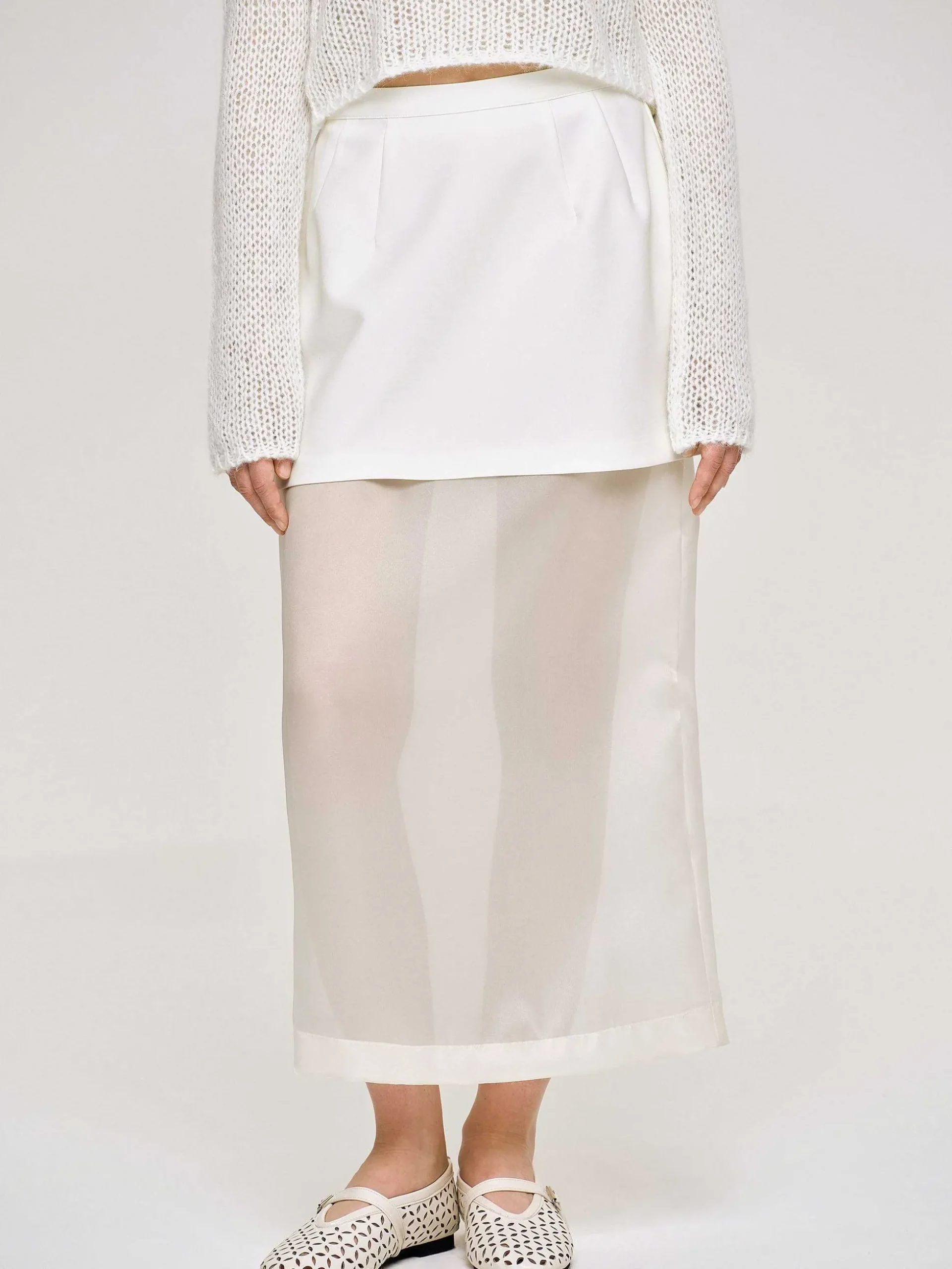 Women Source Unknown Clothing-Sheer Midi Skirt, White