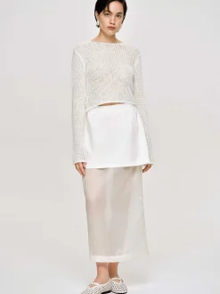 Women Source Unknown Clothing-Sheer Midi Skirt, White