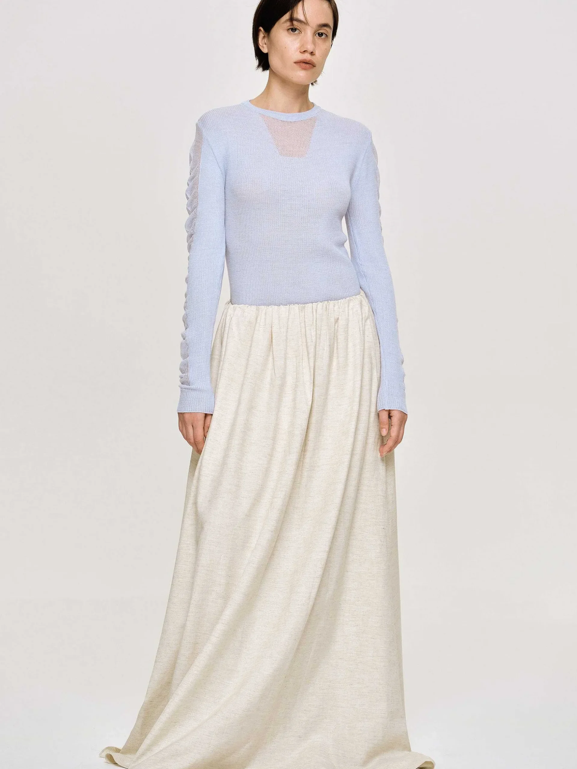 Women Source Unknown Knitwear-Sheer Sleeve Knit, Sky Blue