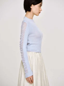 Women Source Unknown Knitwear-Sheer Sleeve Knit, Sky Blue