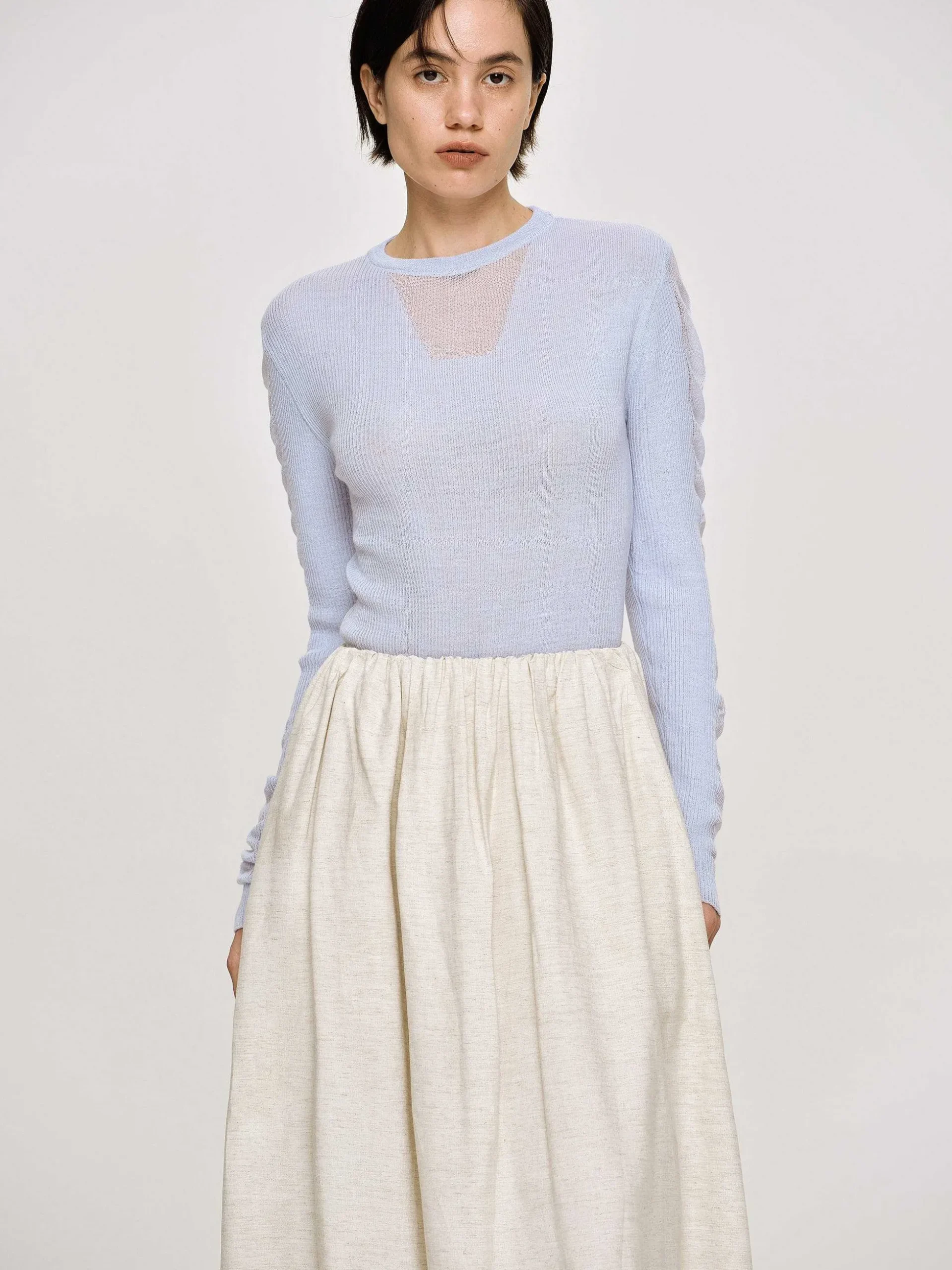Women Source Unknown Knitwear-Sheer Sleeve Knit, Sky Blue