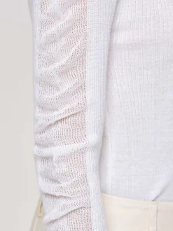 Women Source Unknown Knitwear-Sheer Sleeve Knit, White