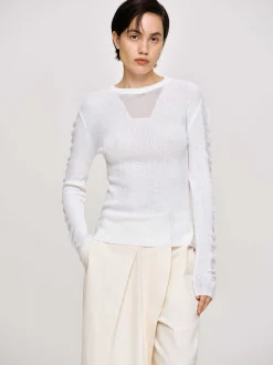 Women Source Unknown Knitwear-Sheer Sleeve Knit, White
