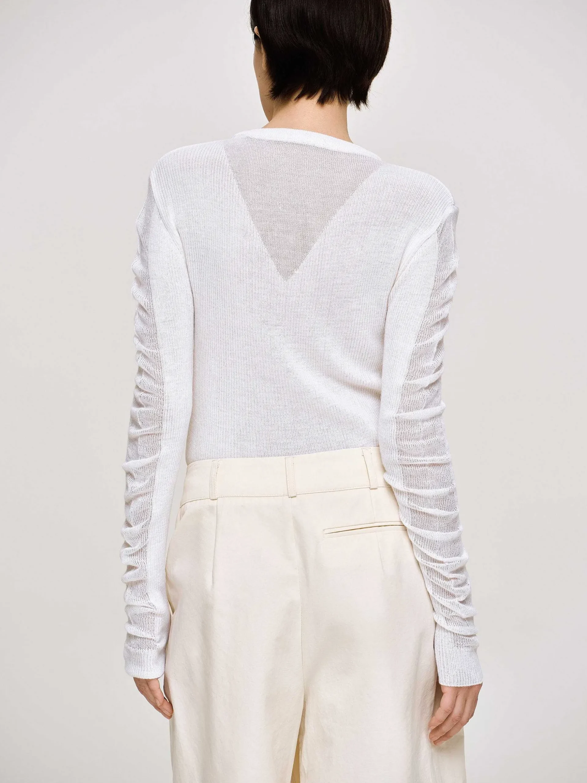 Women Source Unknown Knitwear-Sheer Sleeve Knit, White