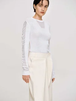 Women Source Unknown Clothing-Sheer Sleeve Knit, White