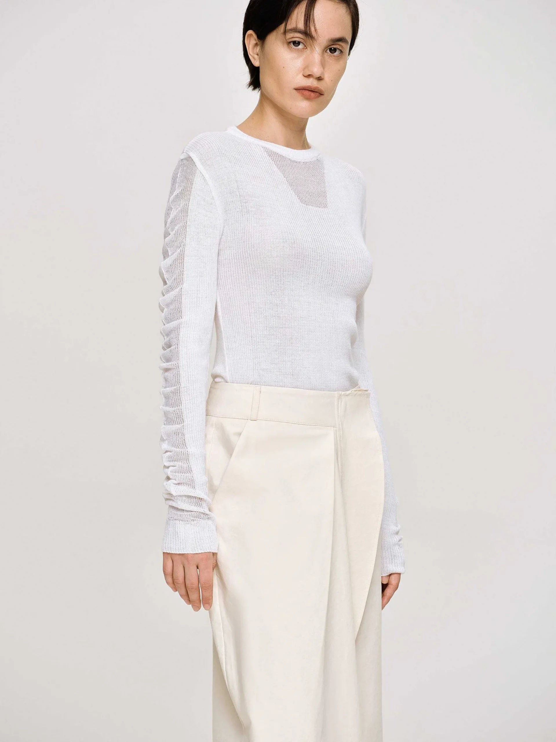 Women Source Unknown Clothing-Sheer Sleeve Knit, White