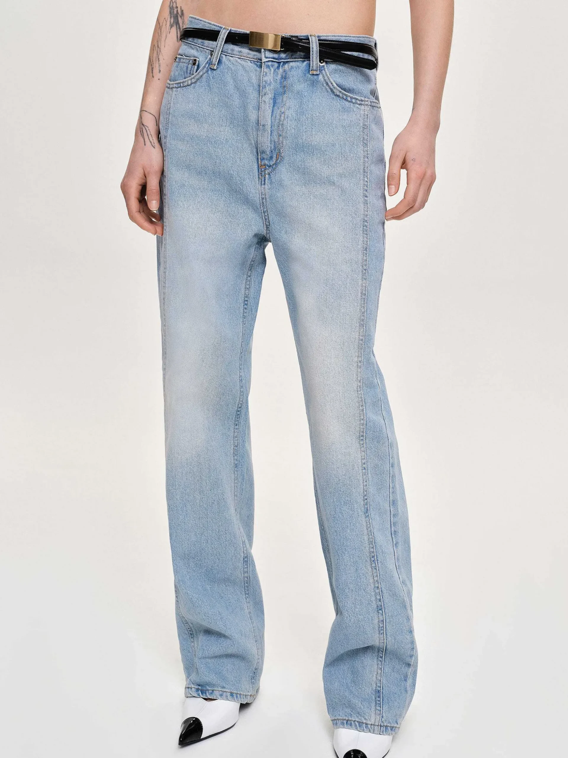 Women Source Unknown Denim-Side Paneled Straight Jeans, Light Washed Blue