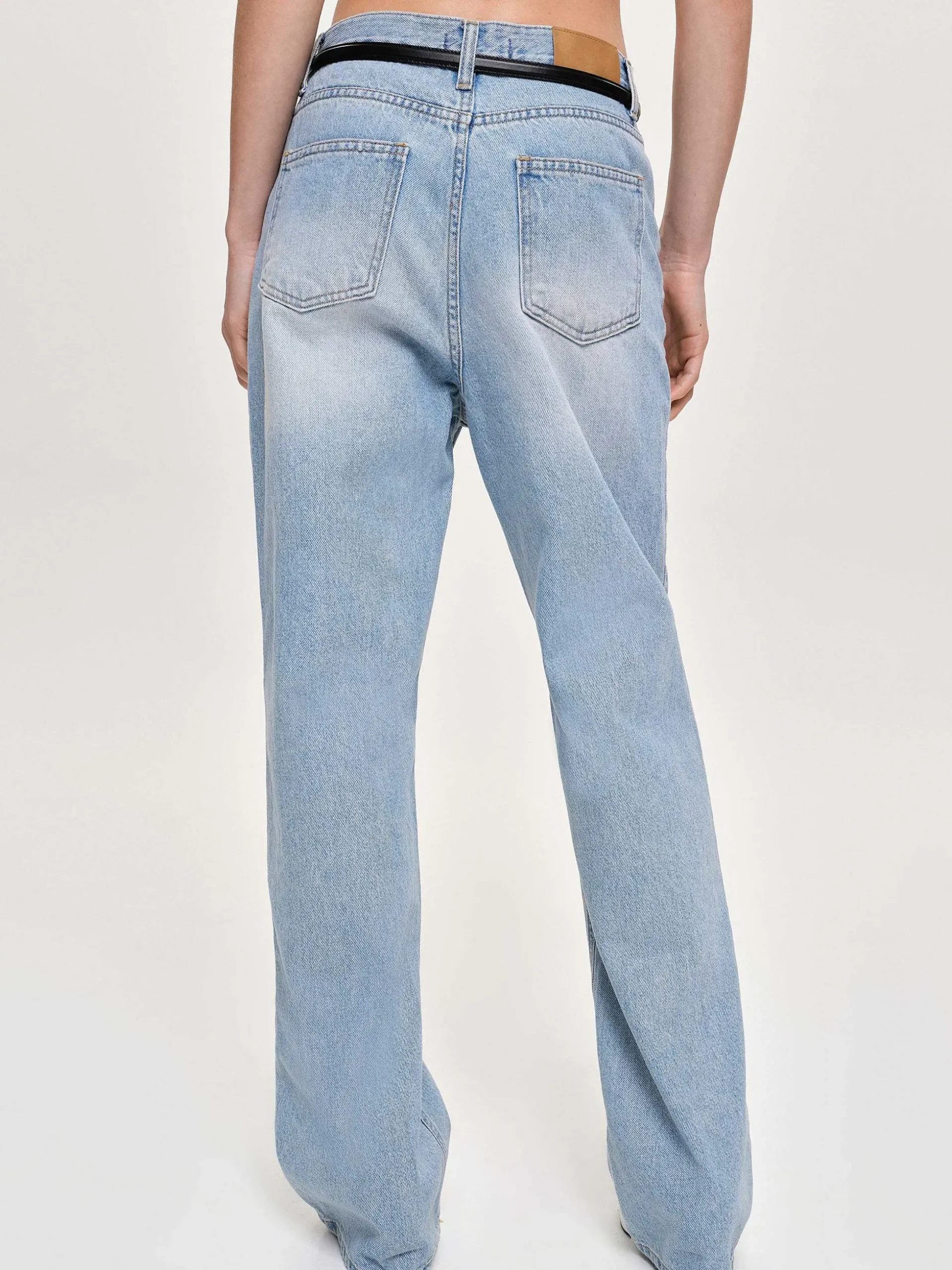 Women Source Unknown Clothing-Side Paneled Straight Jeans, Light Washed Blue