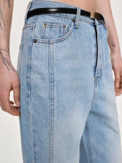 Women Source Unknown Clothing-Side Paneled Straight Jeans, Light Washed Blue